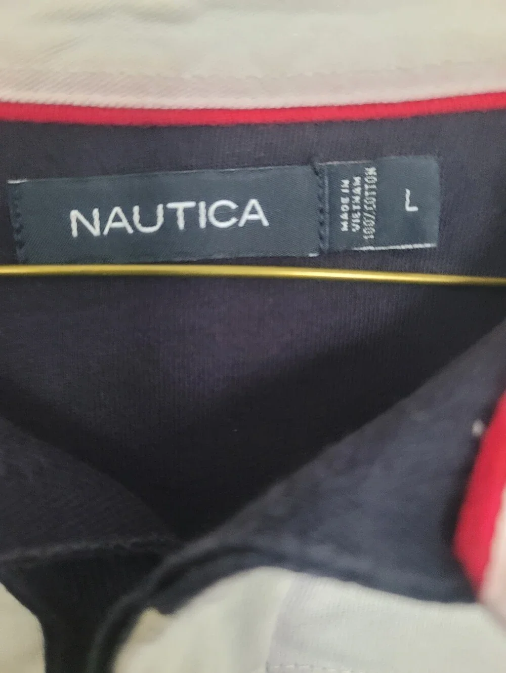 Nautica Men’s Navy and White Striped Zip-Up Rugby Pullover